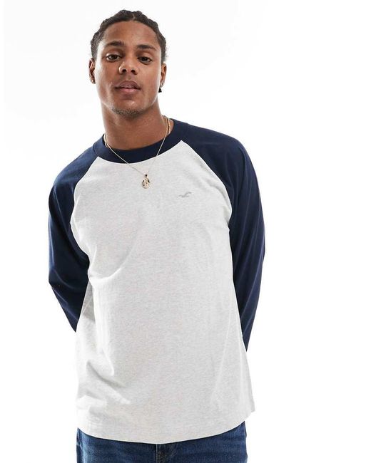 Hollister Blue Icon Logo Heavyweight Raglan Long Sleeve Baseball T-shirt for men