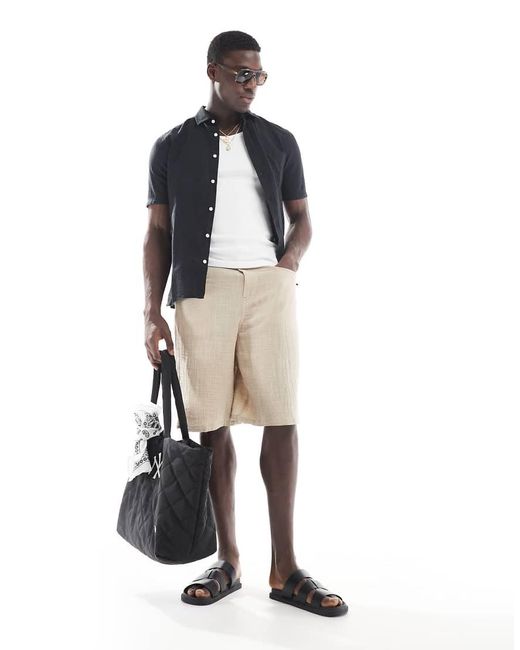 Only & Sons Regular-Fit Overhemd Van Linnenmix Met Korte Mouwen in het Blue voor heren