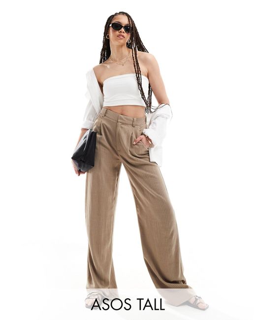 ASOS White Tall Wide Leg Dad Pants With Linen