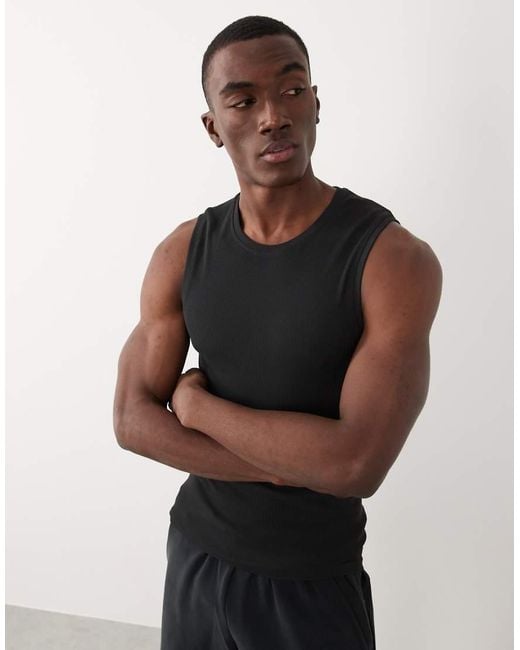 4505 Black Seamless Rib Muscle Fit Training Tank for men