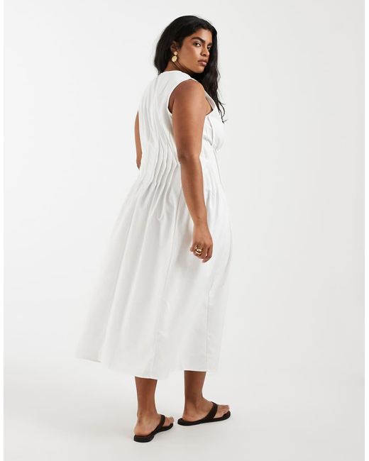 Vero Moda White Poplin Pleated Waist Sleeveless Midi Dress