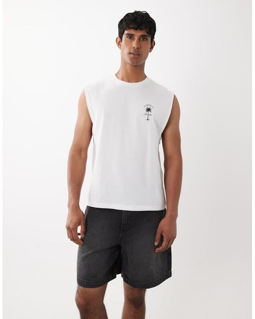 Jack & Jones White Palm Print Backprint Singlet for men