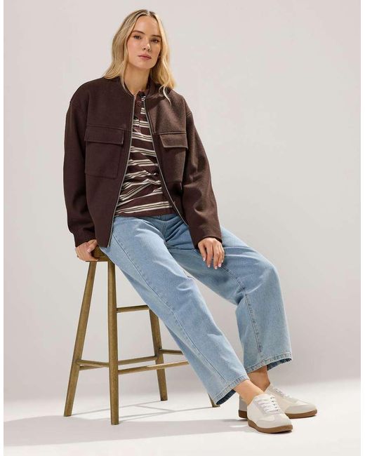 Long Tall Sally Brown Brushed Pocket Bomber Jacket