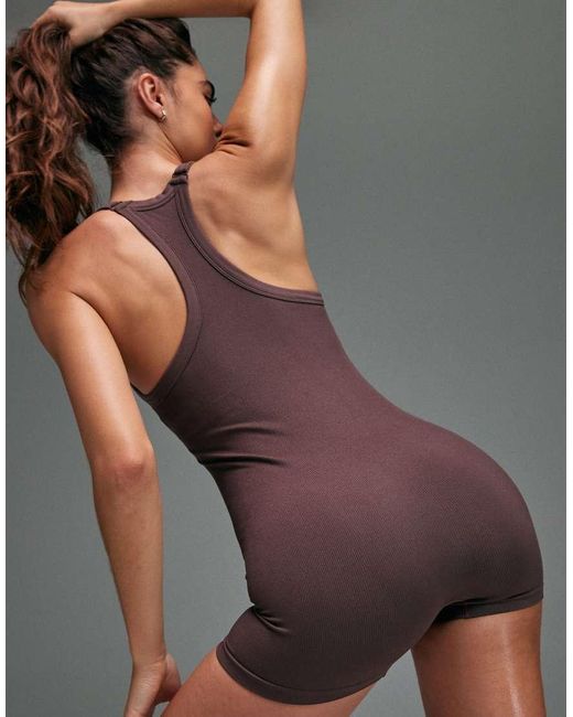4505 Gray Seamless Baby Rib Racer Back Romper With Adjustable Straps And Inner Bra