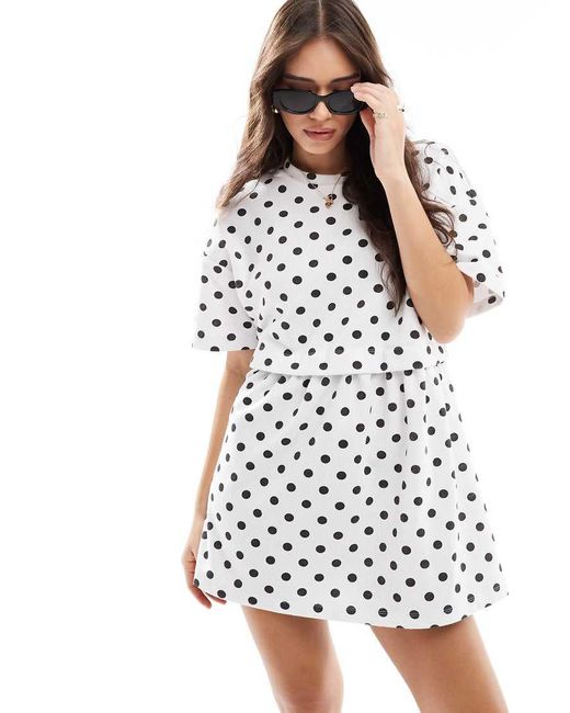 Miss Selfridge Gelaagde Aangerimpelde Jurk Met Korte Mouwen in het White