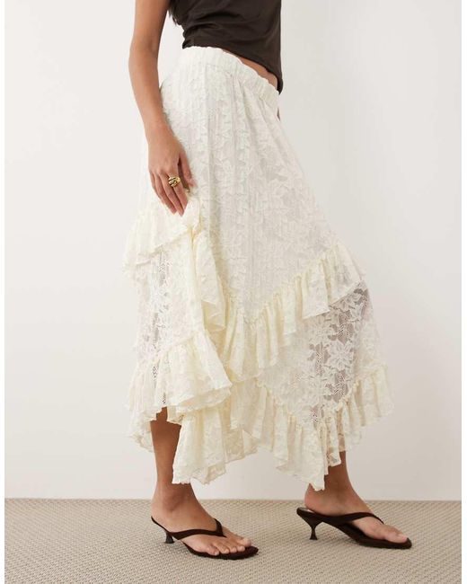 Y.A.S Natural All Over Lace Ruffle Trim Hanky Hem Skirt