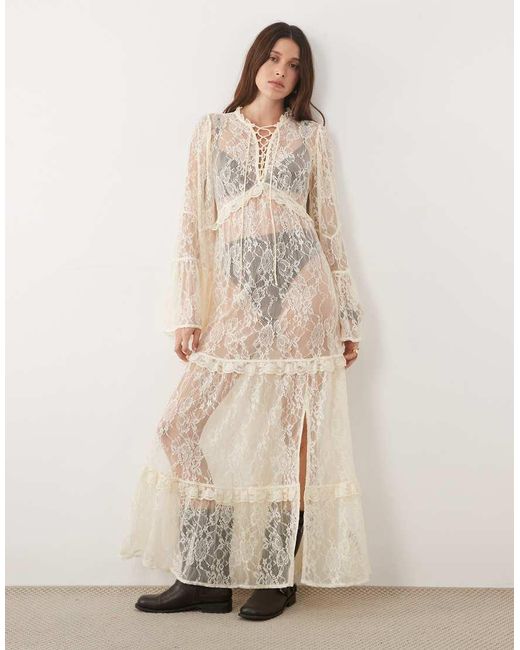 Miss Selfridge Natural Tiered Lace Maxi Dress