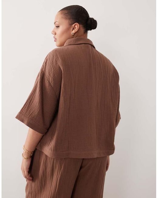 ASOS Brown Asos Design Curve Callie Beach Cheesecloth Resort Short Sleeve Shirt