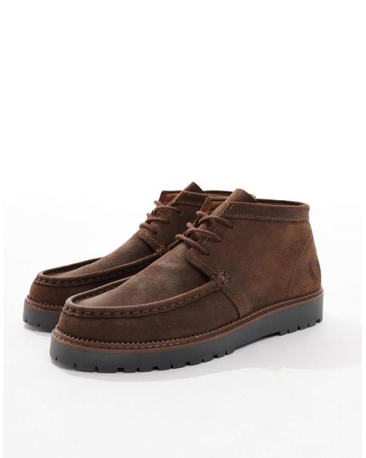 Fred Perry Blue Kenney Mid Top Waxed Suede Boots for men