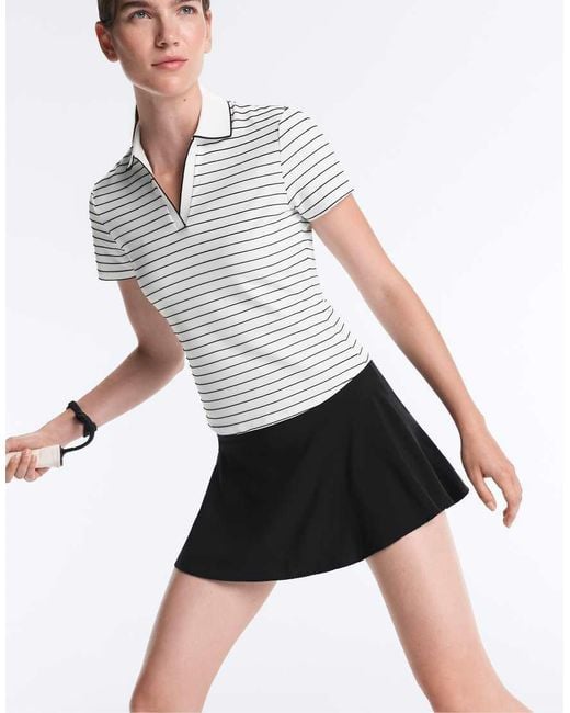 Oysho White Striped Comfortlux Short-Sleeved Polo Shirt