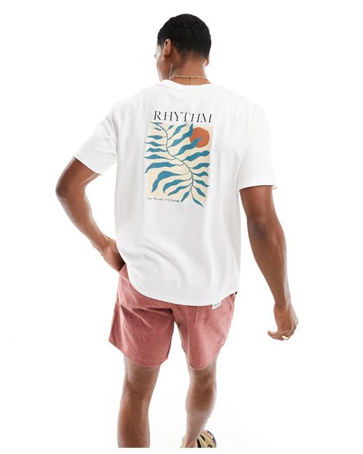 Rhythm – fern – vintage-strand-t-shirt in White für Herren