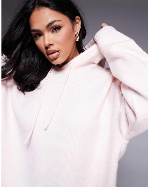 ASOS Pink Fluffy Knitted Hoodie Co-ord