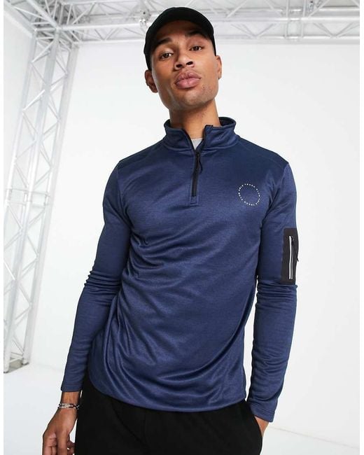Able Active Blue A Better Life Exists Active Half Zip Long Sleeve T-shirt for men