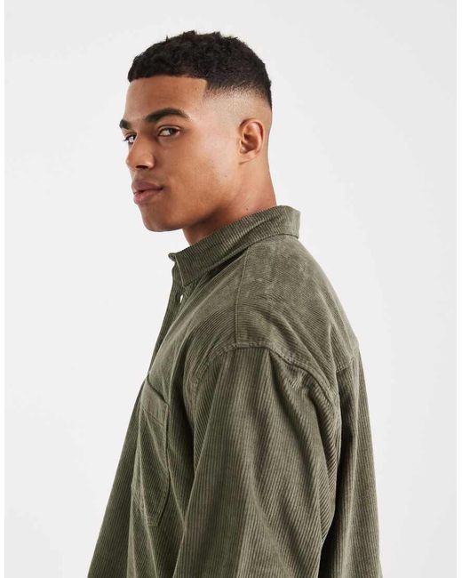 ASOS Green Boxy Oversized Cord Rugby Shirt for men