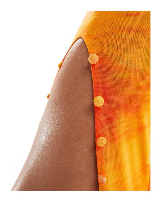 FARAI LONDON Orange Carina Mesh Thigh Split Button Through Maxi Skirt
