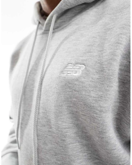 New Balance Gray Small Logo Brushed Hoodie for men