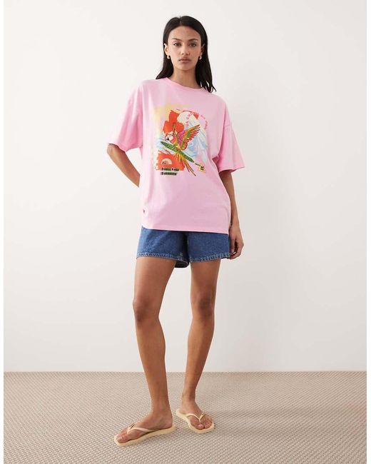 Rip Curl Pink Rip Curl X Farm Rio Graphic Print Oversized Tee