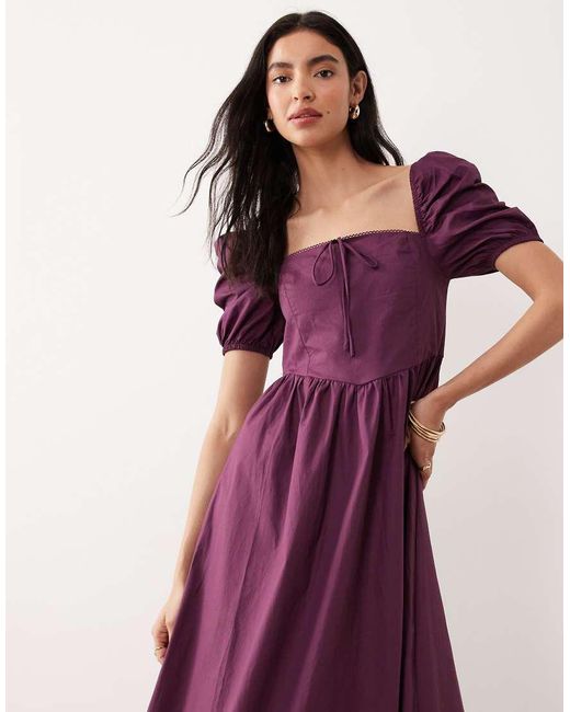 Glamorous Purple Square Neck Puff Sleeve Midaxi Dress