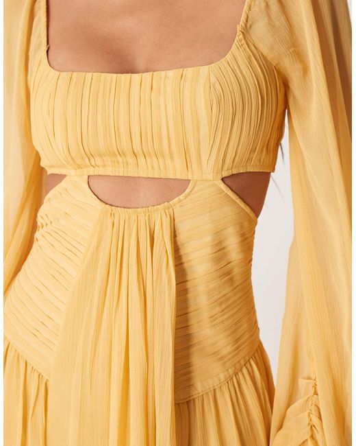 ASOS Yellow Asos Design Tall Long Sleeve Cut Out Maxi Dress With Ruched Skirt