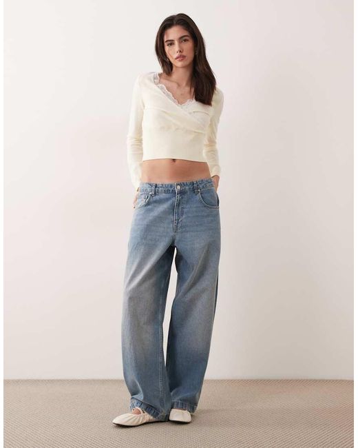 Miss Selfridge White Knitted Wrap Top With Lace Trim Detail