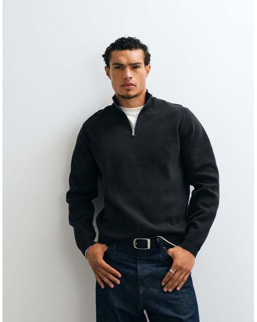 ASOS Ruimvallende Compacte Gebreide Halfzip in het Blue voor heren