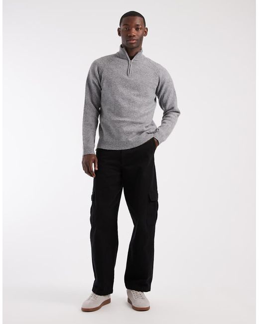 Threadbare Gray Knitted Quarter Zip Jumper for men