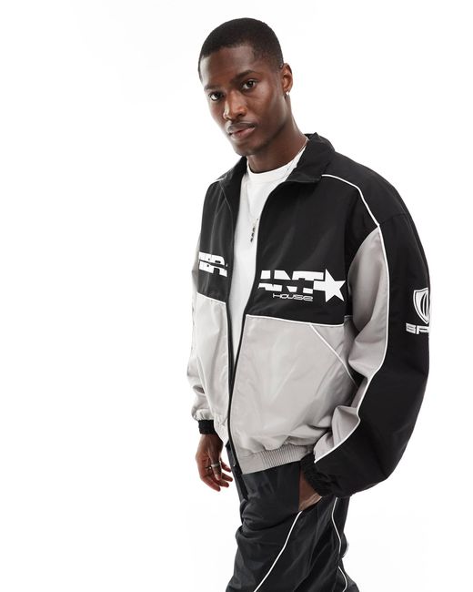 Bershka Black Contrast Panel Windbreaker for men