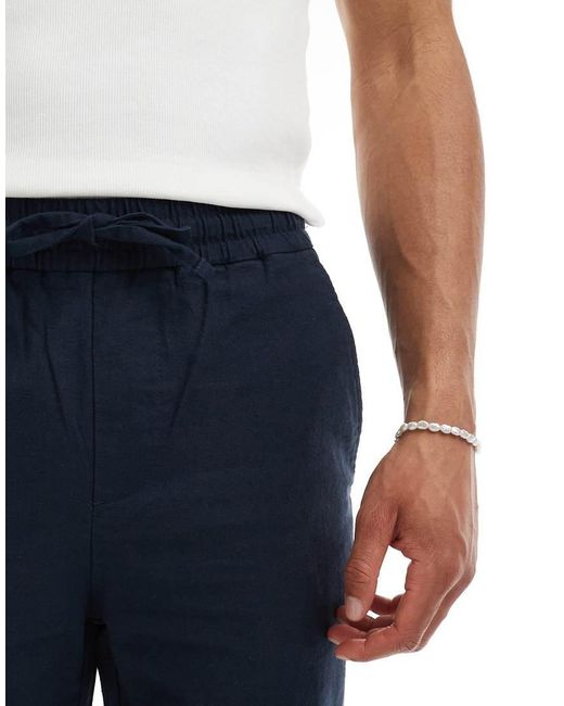 Only & Sons Blue Linen Mix Loose Fit Trousers for men