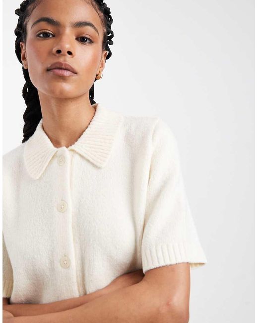 Threadbare White Short Sleeve Cardigan With Collar