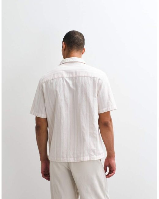 ASOS White Relaxed Linen Look Stripe Shirt for men