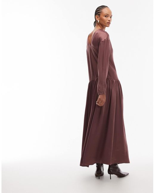 Robe babydoll longue à taille basse - bordeaux foncé ASOS en coloris Purple