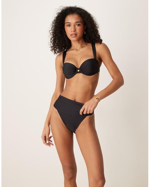 Boux Avenue Natural Ferrara Shiny Ruched High Leg Bikini Bottoms