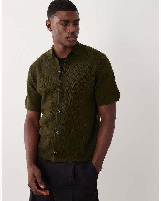 ASOS Green Relaxed Knitted Waffle Button Through for men