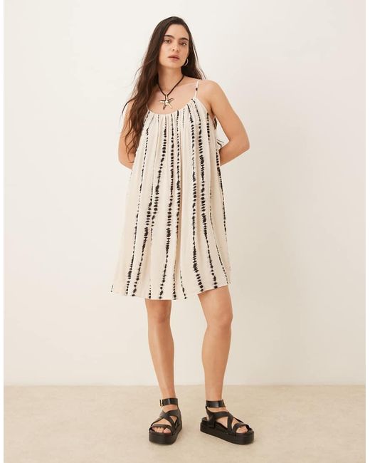 Jdy Natural Textured Sleeveless Mini Dress With Abstract Print