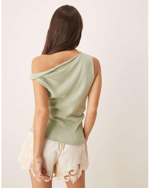 ASOS Green Knitted Draped Asymmetric Slub One Shoulder Top