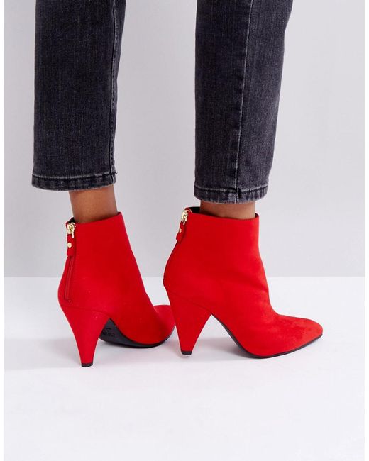 New Look Red Suedette Cone Heeled Boot