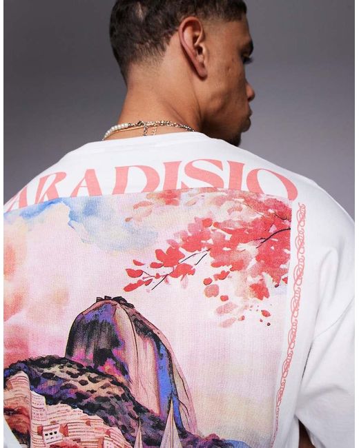 T-Shirt Bianca Con Stampa Grafica "Paradisio" Sul Retro di Sixth June in Gray da Uomo