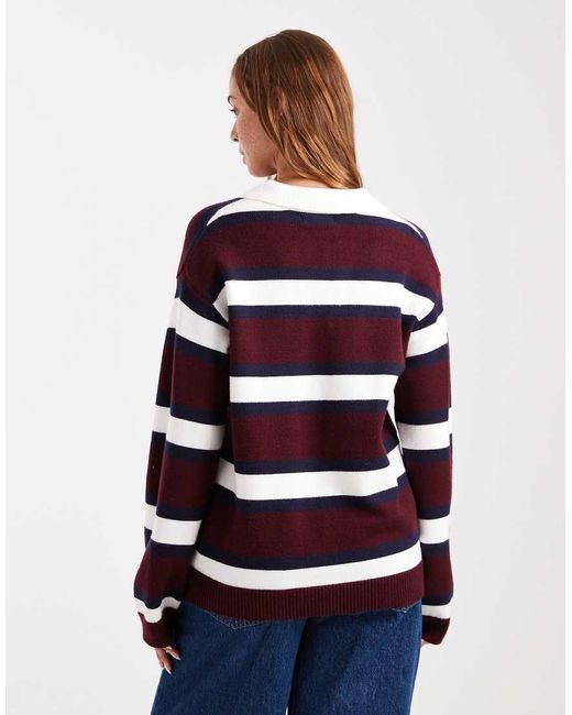 4th & Reckless Blue Knitted Collared Rugby Jumper