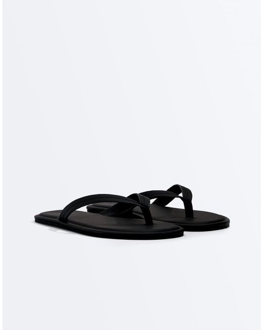 Oysho White Flat Sandals With Topstitching