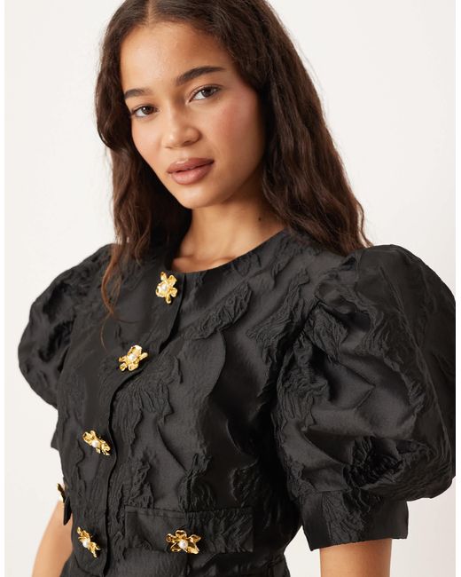 Sister Jane Black Anemone Jaquard Mini Dress