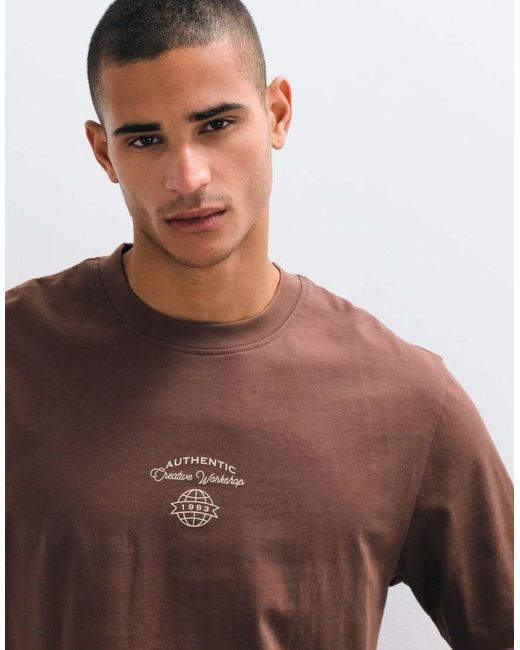 Threadbare Brown Back Print Relaxed Fit T-Shirt for men