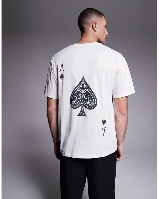 Jack & Jones White Oversized T-Shirt With Ace Of Spades Backprint for men