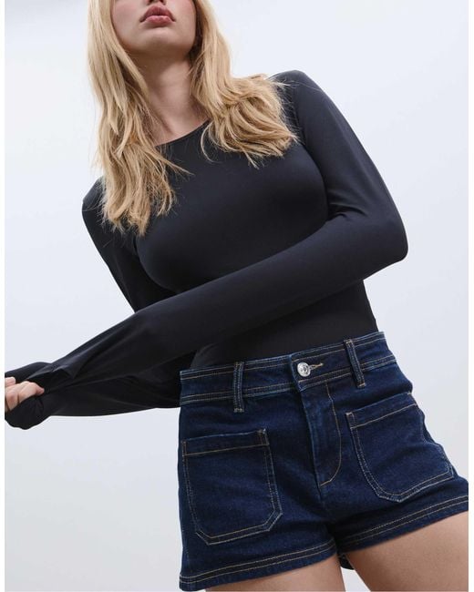 Stradivarius Blue – langärmliger body aus polyamid