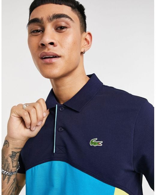 Lacoste Blue Sport Ultra-light Colourblock Cotton Tennis Polo Shirt for men