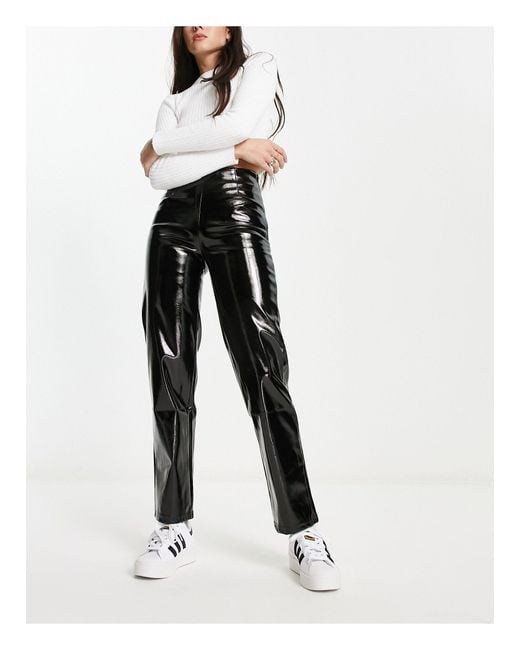 Pull&Bear High Waisted Straight Leg Vinyl Pants in White