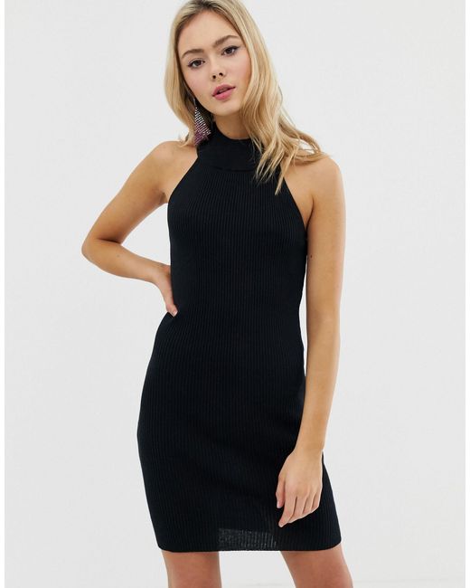 high neck mini bodycon dress