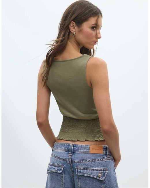 Stradivarius Green Elasticated T-Shirt