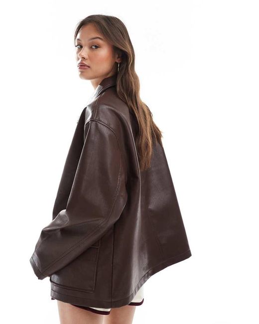 ASOS Brown Leather Look Harrington Jacket
