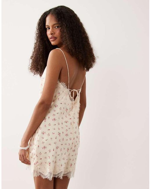 Abercrombie & Fitch Natural Satin Lace Trim Strappy Mini Dress