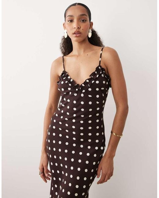 Brave Soul Brown Strappy Maxi Polka Dot Dress